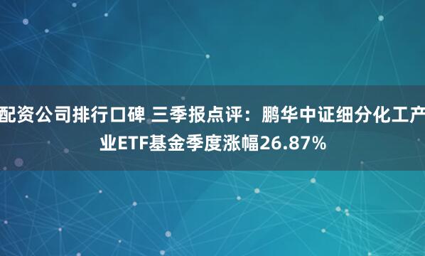 配资公司排行口碑 三季报点评：鹏华中证细分化工产业ETF基金季度涨幅26.87%